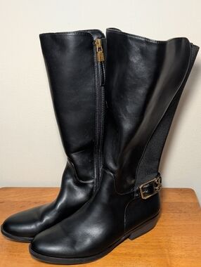 Sam & Libby Percy Riding Boot Black + Gray with Gold Buckle Girls Size 5